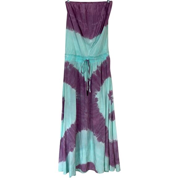 Gypsy 05 Dresses & Skirts - Gypsy 05 Y2K Silk Aqua Purple Tie Dye Strapless Tube Maxi Dress Size XS